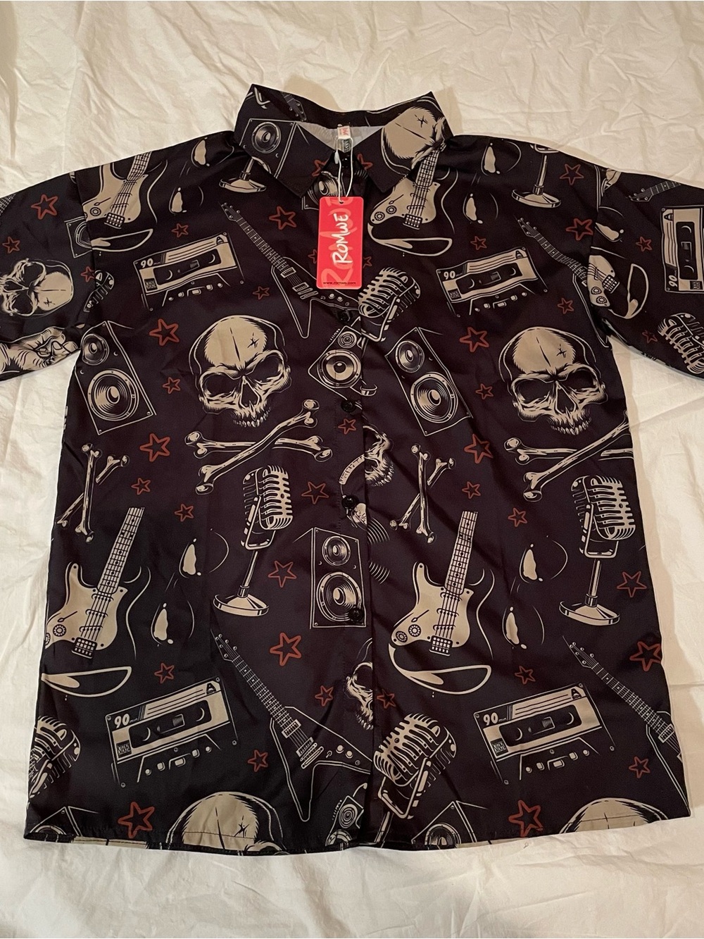 ROMWE Black Rock Print Button-Down Shirt